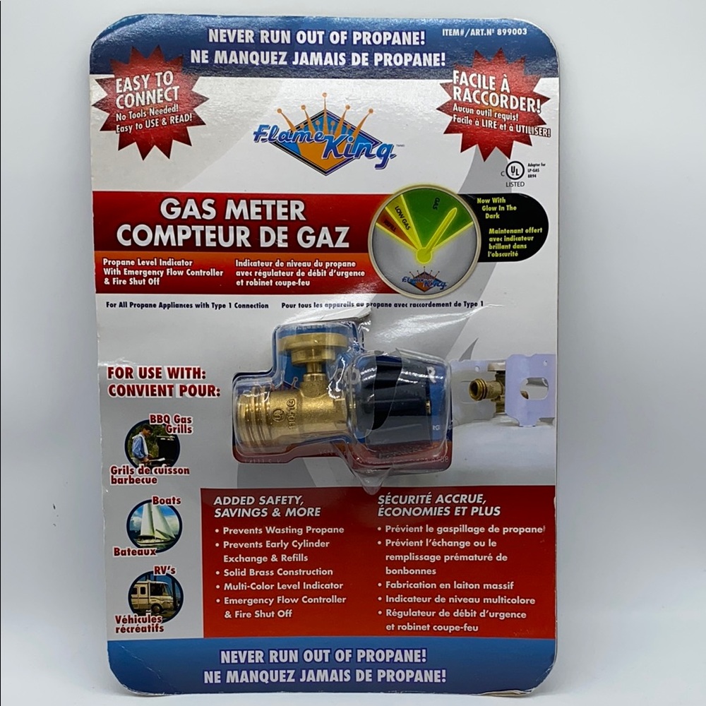 Flame King Gas Meter with Propane Level Indicator for BBQ Grills Boats RV’s